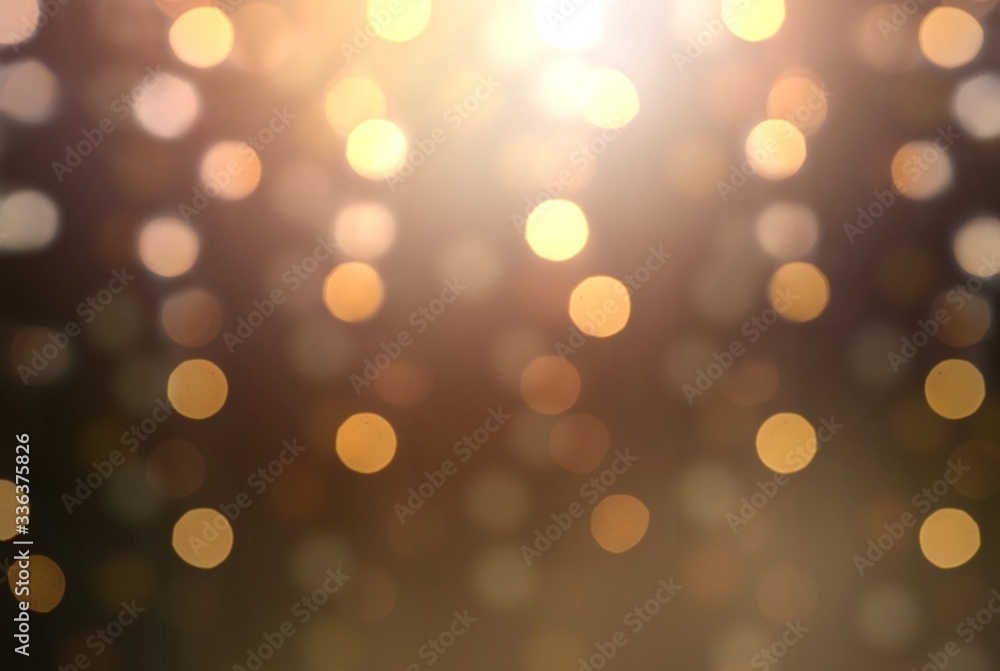 Garland lights golden pattern on brown blur background. Bokeh transparent pattern. - obrazy, fototapety, plakaty 