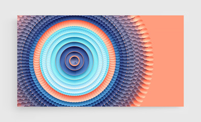Abstract circular pattern made of color spheres and ellipses. Vector art illustration. Dynamic effect. Cover design template. Can be used for advertising, marketing or presentation.