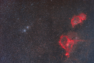 Wall Mural - night sky with stars and nebulae. photo of real space objects through a telescope. nebula ic 1805 an