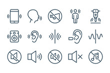 Noise And Sound Pollution Line Icons. Loud Sound And Echo Vector Linear Icon Set.