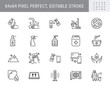 © Phoenix Icons - Disinfection line icons. Vector illustration included icon as spray bottle, floor cleaning mop, wash hand gel, autoclave uv lamp outline pictogram for housekeeping 64x64 Pixel Perfect Editable Stroke