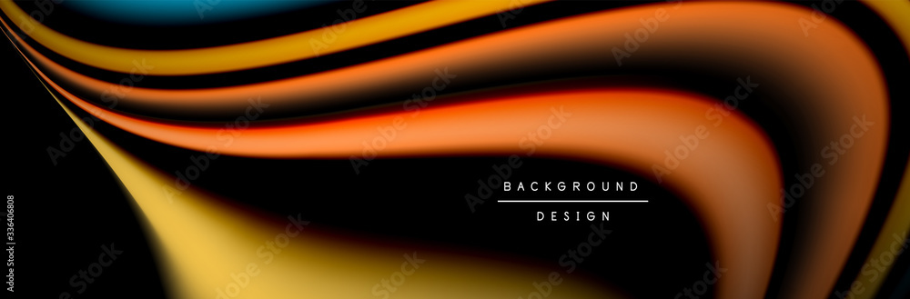 Сolorful flow poster. Wave liquid lines and shapes in black color ...