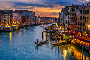 Fototapete - Grand Canal with gondolas in Venice, Italy. Sunset view of Venice Grand Canal. Architecture and landmarks of Venice. Venice postcard