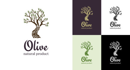 Elegant olive tree isolated icon. Vector tree logo design concept. Olive tree silhouette illustration. Natural olive oil tree plant emblem