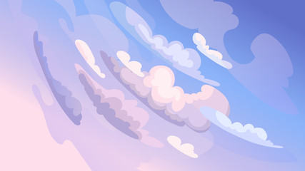 Wall Mural - Beautiful sky landscape. Colorful clouds in cartoon style.
