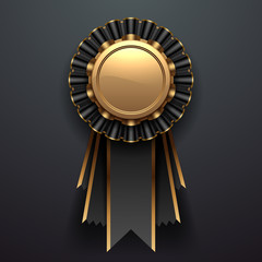 gold and black award with ribbons