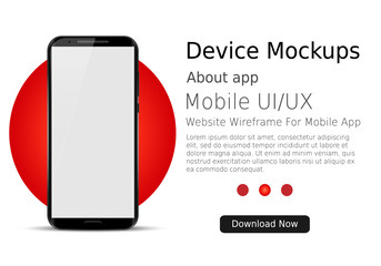 Smartphone blank screen, phone mockup with red circle. Modern template for infographics or presentation UI design interface. Vector illustration