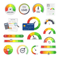 Wall Mural - credit score indicators. limit indicators with color levels from poor to good. gauges with measuring