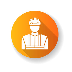 Sticker - Worker in uniform orange flat design long shadow glyph icon. Construction builder in hardhat. Safety helmet on male repairman. Professional foreman and engineer. Silhouette RGB color illustration