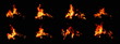 © Arteekom - The set of 8 thermal energy flames image set on a black background.