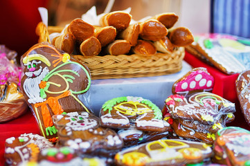 Sticker - Gingerbreads displayed for sale at Christmas market in Riga