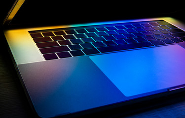 digital computer laptop keyboard with blank keys with vivid colors creative design concept