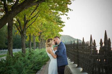 Wall Mural - Beautiful wedding couple, newlyweds are enjoying wedding