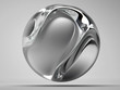 © Philipp - 3d render of abstract art with surreal 3d organic ball in curve wavy smooth and soft bio forms in matte aluminium metal material with glass parts, with dispersion effect on grey background