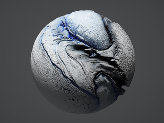 3d render of abstract art of surreal 3d stone ball sphere or planet earth, moon, or asteroid with da