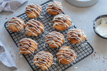 Puff pastry cinnamon rolls on a tray