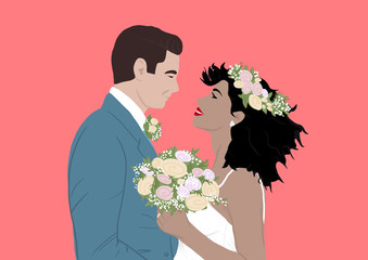 Illustration of happy bride and groom at their wedding day