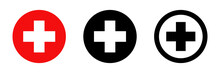 Red Cross. Vector Isolated Icons. Medicine Health Hospital Collection Of Signs Symbol. Vector Abstract Graphic Design. Emergency Medicine Concept. First Aid. Health Care.