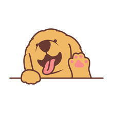 Cute Golden Retriever Puppy Waving Paw Cartoon, Vector Illustration