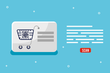 bar code inside shopping cart design of technology scan information business price communication barcode digital and data theme Vector illustration