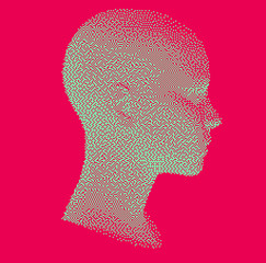 Wall Mural - Wireframe of human head made of pixels and particles. Concept for Artificial Intelligence.