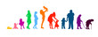 Silhouettes of people. The cycle of life. Silhouettes of women from birth to old age. Vector illustration