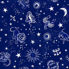 Wall Mural - Space Galaxy constellation seamless pattern print could be used for textile, zodiac star yoga mat, phone case