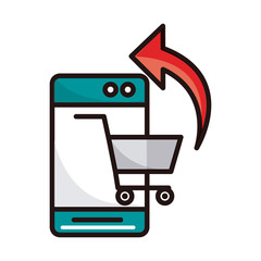 Sticker - smartphone cart online shopping or payment mobile banking line and fill icon