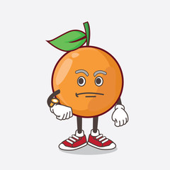 Clementine Orange Fruit cartoon mascot character on a waiting gesture