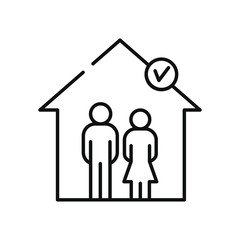 Canvas Print - pictogram couple safe inside the house icon, line style