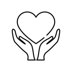 Wall Mural - charity and donation concept, solidarity hands with heart icon, line style