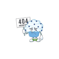 Sticker - Sad face of vanilla blue cupcake cartoon character raised up 404 boards