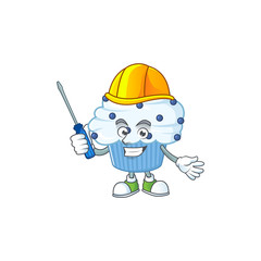 Sticker - Smart automotive vanilla blue cupcake presented in mascot design style