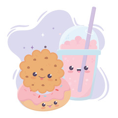 Poster - cute cookie and donut milkshake kawaii cartoon character