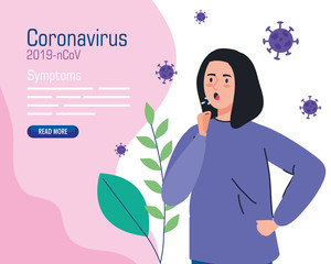 Canvas Print - woman coughing sick of coronavirus 2019 ncov character vector illustration design