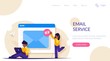 Web email service. People near the open browser tab with a notification of the new letter. Modern flat vector illustration.