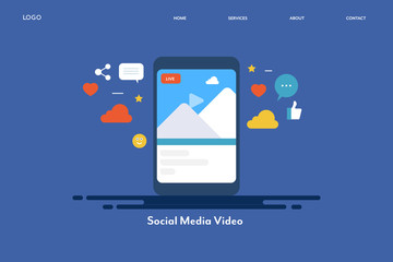 Wall Mural - social media video marketing, video content displaying on mobile screen, audience engagement, live v