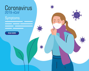 Canvas Print - young woman with face mask sick of coronavirus covid 19 vector illustration design