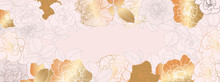 Luxury Rose Gold Floral Wallpaper Design Vector, Golden Rose Pattern Design Background For Wedding, Banner, Card, Cover, And Packaging Design Background. Vector Illustration.