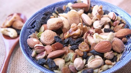 Wall Mural - close up of mixed nut in a plate on table,