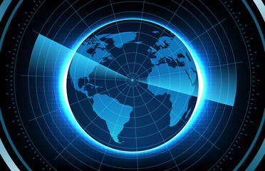 Wall Mural - abstract background of globe world maps europe and america with scan interface hud