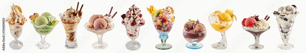 Assortment of ice-cream sundaes with copy space - obrazy, fototapety, plakaty 