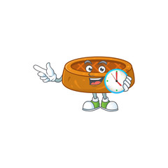 Poster - Peanut cookies mascot design concept holding a circle clock