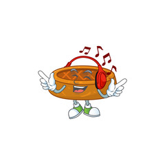 Poster - Cartoon mascot design peanut cookies enjoying music with headset