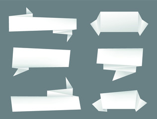 Wall Mural - Set of white origami paper banners.