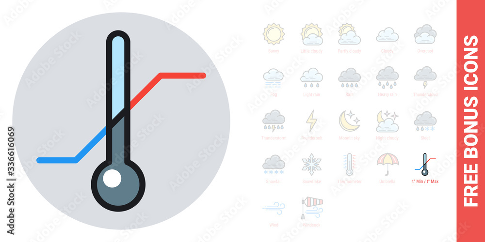 Thermometer with minimum and maximum temperature icon for weather ...