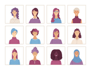 Wall Mural - Women face icons set