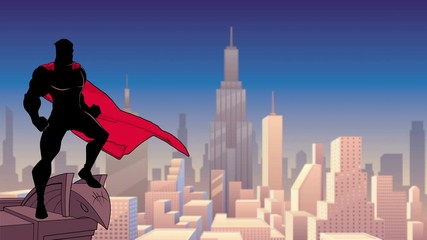 Wall Mural - Superhero Watching City from Roof