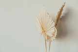 Fototapeta Boho - Fan leaves made of craft paper on white background. Minimal floral concept.
