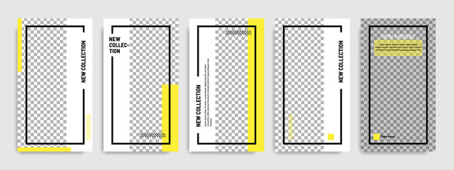 Wall Mural - Minimal social media stories / story template layout banner in white yellow background color
